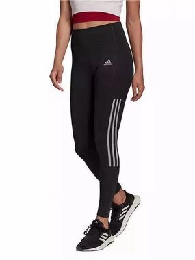 adidas Black High-Waist Leggings with Silver Stripes